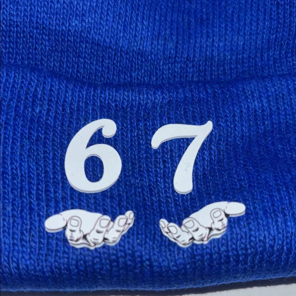 Winter Beanie Hat – “67”  and Hands Symbol in white